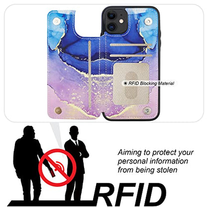 HAOPINSH for iPhone 11 Wallet Case with Card Holder, Blue Purple Marble Pattern Back Flip Folio PU Leather Kickstand Card Slots Case for Women Girls, Double Magnetic Clasp Shockproof Cover 6.1" - color: Blue Purple Marble