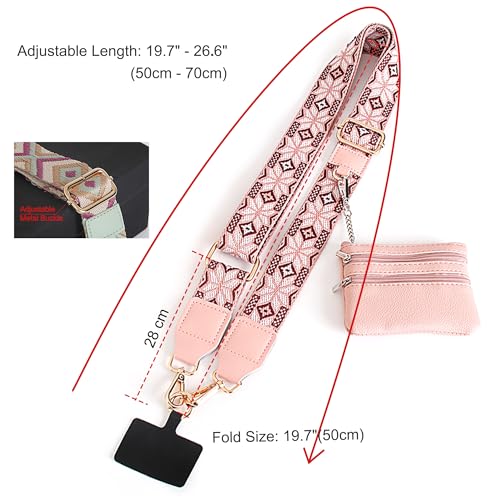Clip and Go Strap for Phone with Wallet Crossbody, Adjustable Phone-Lanyards with Wallet, Phone Lanyard with Zippered Pouch, Crossbody iPhone Straps for All Phones, Pink - color: Pink