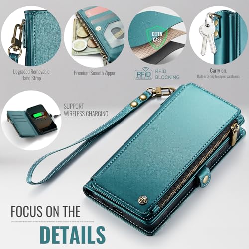 Defencase for Samsung Galaxy S26 Ultra Wallet Case with Card Holder, Green | with RFID Blocking Zipper Pocket, Durable PU Leather, Wrist Strap, S26 Ultra Flip Phone Cases Cover with Stand for Women Men - color: Blue Green