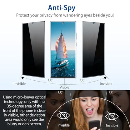 for Samsung Galaxy S23 Ultra Privacy Screen Protector w/Guide, Anti-Spy Flexible TPU Film for S23 Ultra [2 Packs], Support Fingerprint Unlock, Positioning Tool, Full Coverage, Case Friendly, Self-healing - size: Samsung Galaxy S23 Ultra