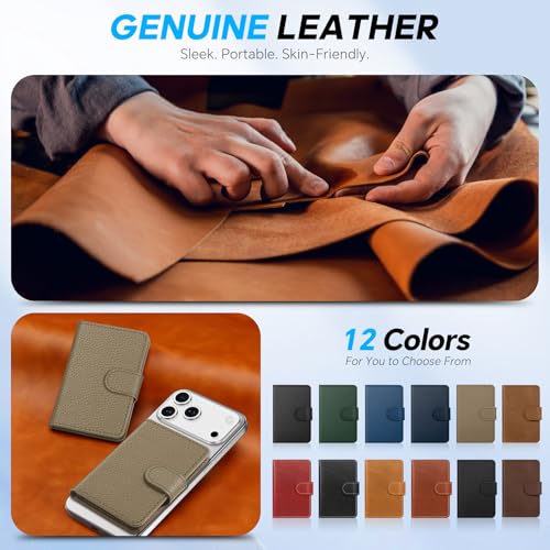 SHIELDON Genuine Leather for Magsafe Wallet, Pebbled Khaki - color: Pebbled Khaki
