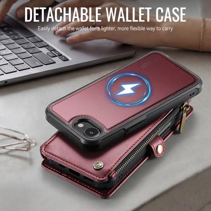 for iPhone 17E - Phone Case Wallet Magnetic Detachable, Burgundy - color: Burgundy, size: iPhone 17e