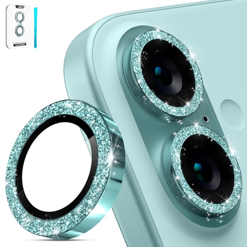 imluckies for iPhone 16 / iPhone 16 Plus Camera Lens Protector, AR+AF Tempered Glass 9H Anti-Scratch Metal Individual Lens Cover, HD Clear Camera Accessories, Glitter Teal - color: Glitter Teal