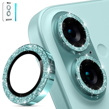 imluckies for iPhone 16 / iPhone 16 Plus Camera Lens Protector, AR+AF Tempered Glass 9H Anti-Scratch Metal Individual Lens Cover, HD Clear Camera Accessories, Glitter Teal - color: Glitter Teal