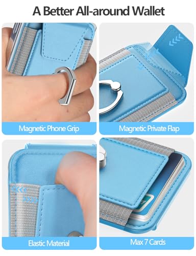 for Magsafe Wallet with Grip, 6-Card Holder; Stronger Magnetic Phone Wallet - color: Light Sky Blue