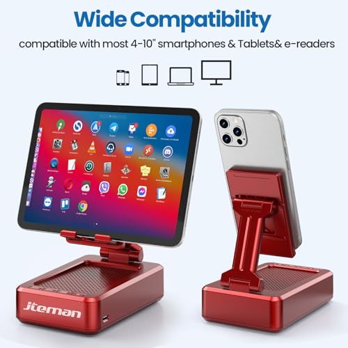 JTEMAN Bluetooth Speaker with Cell Phone Stand,Gifts for Men Tech Gadgets - color: Red