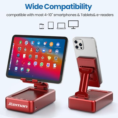 JTEMAN Bluetooth Speaker with Cell Phone Stand,Gifts for Men Tech Gadgets - color: Red