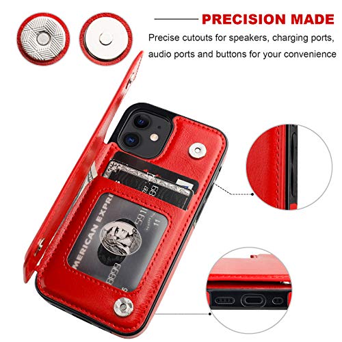 ONETOP for iPhone 12 Mini Wallet Case with Card Holder,Red - color: Red