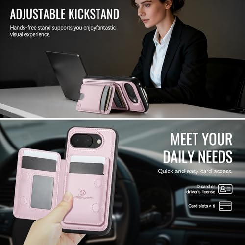 Wallet Case for Google Pixel 10a Compatible with MagSafe for Men Women, 2 in 1 Detachable Magnetic Phone Case with Card Holder Kickstand RFID Blocking for Pixel 10a (Pink) - color: Pink