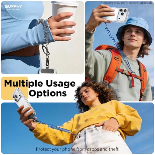 SURPHY Anti Theft Phone Strap, Phone Lanyard, Sturdy Steel Wire Keychain - color: P2- Blue & Black