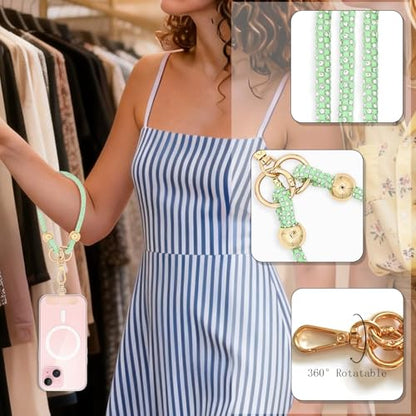 Crystal Phone Lanyard Crossbody and Wrist Strap Lanyard Rhinestone Anti-Theft Phone Strap Phone Neck Strap for Women - color: Light Green