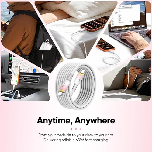 15FT USB C Cable, 60W Fast Charging, 480Mbps Data - color: Pink Gradient, size: 15FT