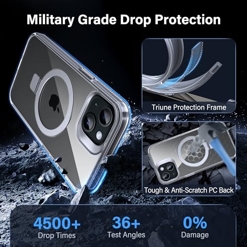 Magnetic Case for iPhone 15 - [Built-in Invisible Stand] [Compatible with MagSafe] [Military Grade Drop Protection] Anti-Yellowing Hard Back Silicone Edge Cover, 6.1", Clear - color: Clear, size: iPhone 15 6.1''