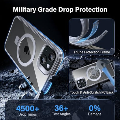 Magnetic Case for iPhone 15 - [Built-in Invisible Stand] [Compatible with MagSafe] [Military Grade Drop Protection] Anti-Yellowing Hard Back Silicone Edge Cover, 6.1", Clear - color: Clear, size: iPhone 15 6.1''