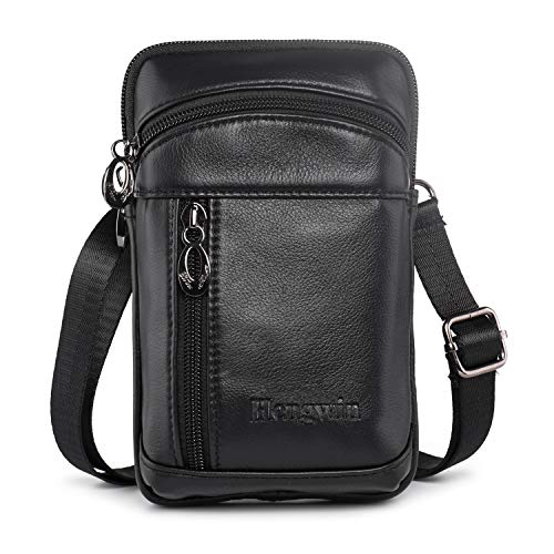 Small Leather Crossbody Shoulder Bag Men Belt Clip Phone Holster Case Belt Loop Pouch Waist Bag Pack Fit for iPhone 17/16/15/14/13 Pro Max Galaxy Note 9 8 S25/S24/S23 Ultra (Black) - color: Black
