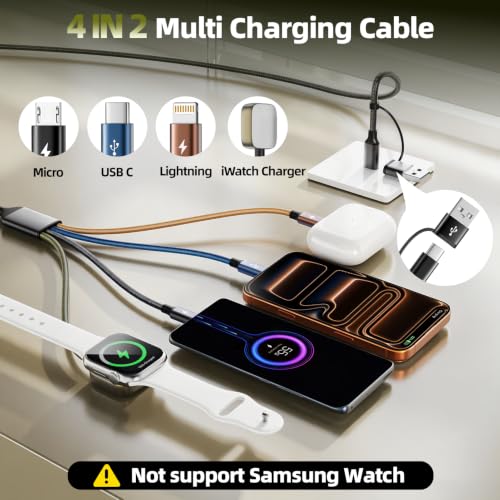 Travel Essentials 4in2 Multi Charging Cable for iPhone Watch Charger,2PK6FT - color: Dark Black&Blue&Green&Coffee, size: AC to 2C+L+iWatch