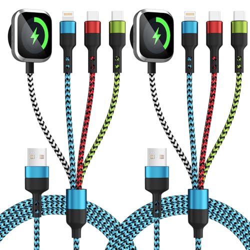 Travel Essentials 4 in 1 Multi Charging Cable for iWatch Charger, 2Pcs 5FT - color: Blue