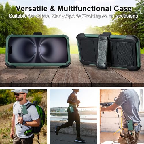 for Defender Case iPhone 16 Phone Case with Belt Clip Heavy Duty Dark Green | Protective iPhone 16 Cases Kickstand Rugged with 2 Layers of Sturdy, Shockproof Phone Cover for iPhone16 Case Black 6.1 inch - color: Dark Green