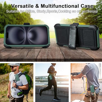 for Defender Case iPhone 16 Phone Case with Belt Clip Heavy Duty Dark Green | Protective iPhone 16 Cases Kickstand Rugged with 2 Layers of Sturdy, Shockproof Phone Cover for iPhone16 Case Black 6.1 inch - color: Dark Green