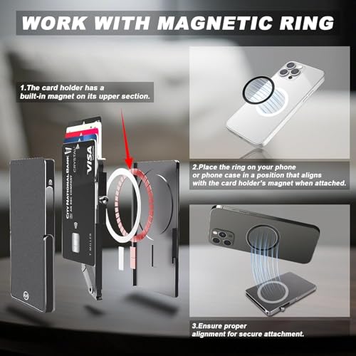 Magnetic Phone Wallet with Adjustable Stand,Pop up Phone Card Holder Quick Access to Bank/Credit Cards, 3.93 * 2.96 * 0.31 Inches Compact Metal Case with RFID Blocking Protection (Space Grey) - color: Space Grey