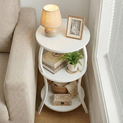 YEAKOO Small Round Side Table,3-Tier Slim Waist End Table for Small Spaces - color: White, style: Classic
