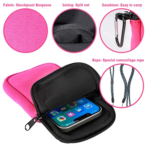 Pwsap Phone Sock, Universal Shock & Impact Resistant Neoprene Pouch with Carabiner and Lanyard Strap Sleeve Case for Hiking & Travelling Phone Bag Fits Phones up to 7 Inches, Rose Pink, M - color: Pink, size: M