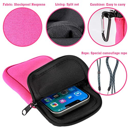 Pwsap Phone Sock, Universal Shock & Impact Resistant Neoprene Pouch with Carabiner and Lanyard Strap Sleeve Case for Hiking & Travelling Phone Bag Fits Phones up to 7 Inches, Rose Pink, M - color: Pink, size: M