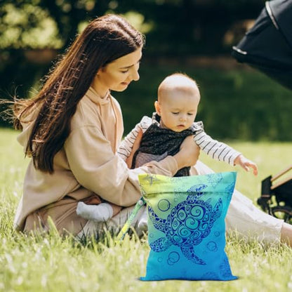 2-Pack Reusable Waterproof Wet Bags, Sea Turtle & Ocean Pattern Wet Dry Bag, Leak Proof Storage Pouch for Swimsuit Baby Clothes Travel Diaper Bag - color: Turtle1
