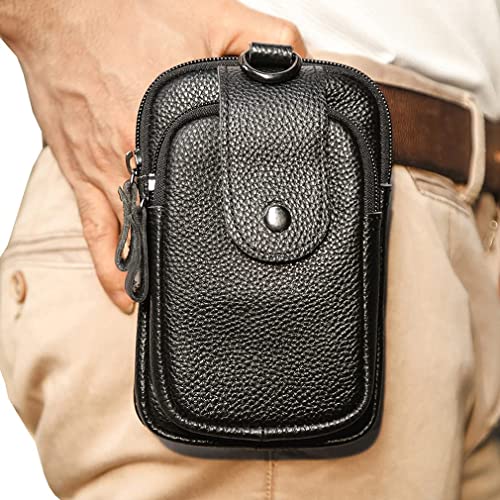 Leather Waist Pack Phone Belt Bag for Men Loop Holster Wallet Cellphone Case Pouch Pack Clip Money Purse - color: #03black