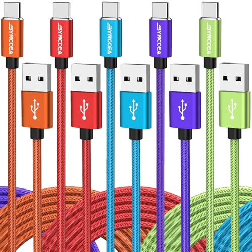 Bynccea 5 Pack USB C Cable 10ft Type C Charger Fast Charging Nylon Braided USB A to USB C Cable for Samsg Galaxy A15 A25 A35 A55 A54, S24 S23 S22 S21 S20 S10 S10E, Note 20 10, Moto G