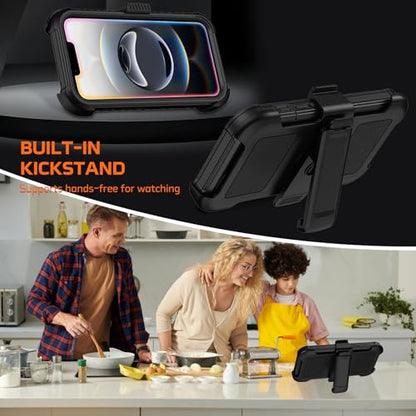 for iPhone 17e /16e Case with Belt Clip Holster,Military Grade Anti-Drop Shockproof Defender Phone Cases w/2x Screen Protectors & Kickstand,2 Layers Rugged Heavy Duty Protective Bumper Cover (Black) - color: Black