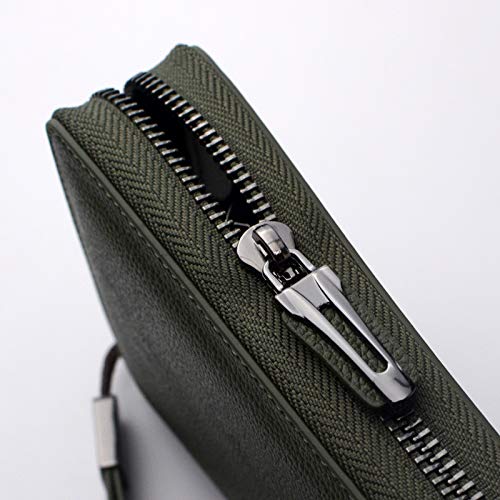 Bveyzi Women RFID Blocking Wallet Leather Zip Around Phone Clutch Large Capacity Ladies Travel Purse Wristlet - color: Olive Green