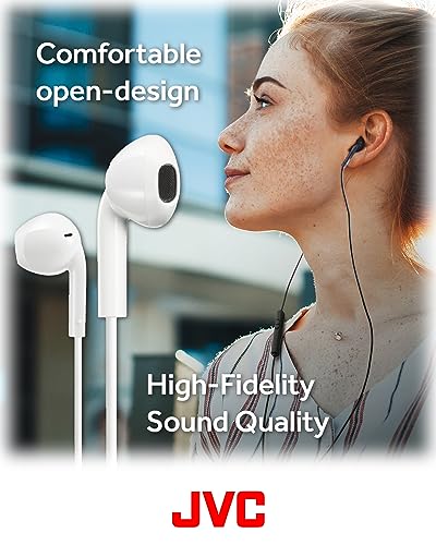 JVC USB-C Wired Earbuds Headphones, Delay-Free for Videos and Gaming, Built-in DAC Reduces Noise and Improves Sound Quality, 10.7 mm Diameter Neodymium Drivers - HAFR17UCW (White) - color: White