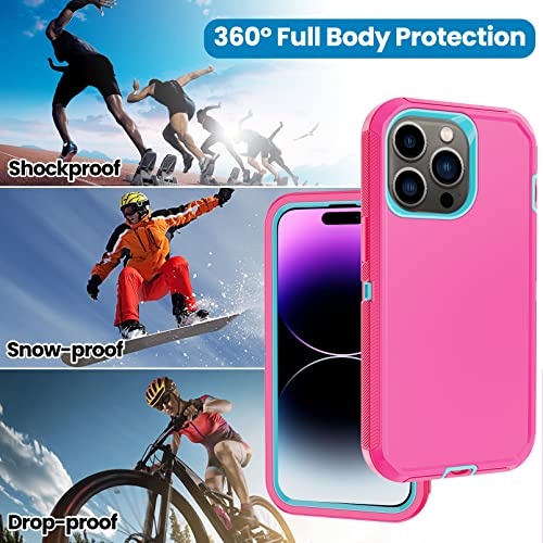 for iPhone 14 Pro Case with 2 Screen Protector, Heavy Duty Drop Protection Shockproof Full Body 3-Layer Military Rugged Durable Protective Cover for Apple iPhone 14 Pro 6.1" (Pink/Blue) - color: Pink/Blue
