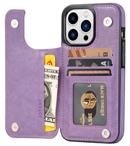 Wallet Case for iPhone 15 pro max, Slim Protective case with Card Holder,Premium PU Leather Kickstand Card Slots Case with Double Magnetic Clasp for iPhone 15 promax(6.7")-Purple Butterfly - color: Purple