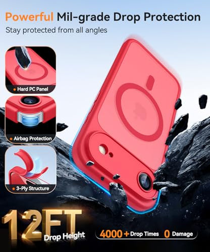 CANSHN Magnetic Compatible with iPhone Air Case(6.5 Inch), Upgraded [Full Camera Protection] [Compatible with Magsafe] [Translucent Matte] Shockproof Phone Cover for iPhone 17 Air Case,Red - color: Red, size: iPhone Air (6.9 Inch,1 Lens)