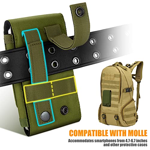 Tactical Molle Phone Holster Pouch, Universal Belt Waist Bag for iPhone 17 Pro Max/17 Pro/17/16 Pro Max/15 Pro Max/14 Pro Max/13/12, Samsung S25 Ultra/S24/S23, Size L - color: Green(2 Pack)