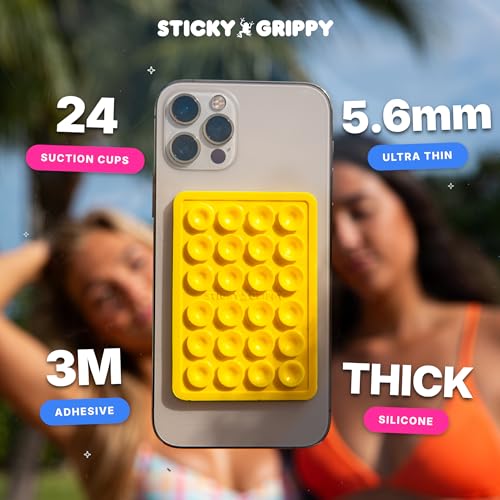 StickyGrippy Suction Phone Case Mount, Sillicon Adhesive Phone Accessory for iPhone and Android, Hands-Free Fidget Toy Mirror Shower Phone Holder, Tiktok Videos and Selfies (Bubble Gum) - color: Bubble Gum