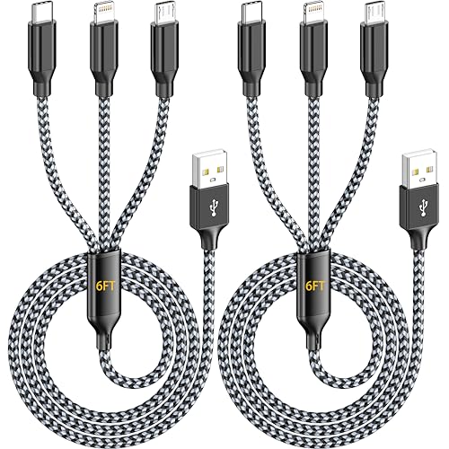 Multi Charging Cable 6FT 2Pack 3 in 1 Long Apple MFi Certified Cable - color: Grey/Silver-4ft-3Pack, size: 6ft