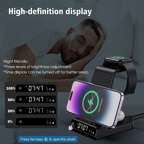 Wireless Charging Station, YiJYi 3 in 1 Watch Charger Stand with Digital Clock Suitable for iWatch SE/6/5/4/3/2/1,AirPods Pro, for iPhone 16/15/14/13/12/11 Pro Max/XS/XR/X/8/Samsung S23/S22/S21 - size: for Apple