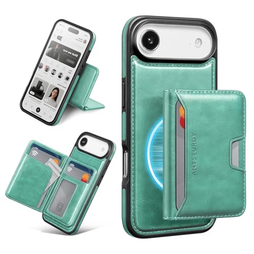 Antsturdy Compatible with MagSafe iPhone 17 Air Wallet Case,Blue Green | 2 in 1 Detachable Magnetic,Credit Card Holder Slots,RFID Blocking,PU Leather,Kickstand,Flip Folio Phone Cover for Men & Women - color: Blue Green, size: iPhone 17 Air - 6.5"