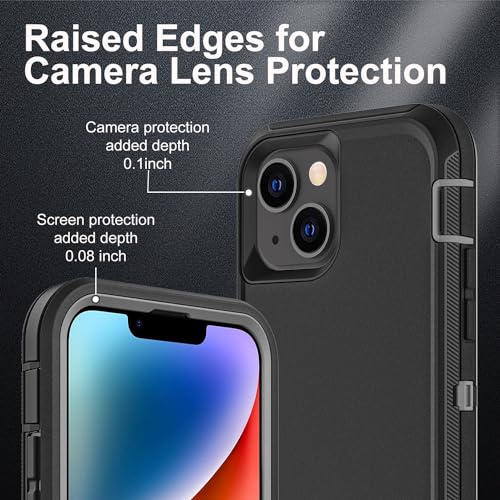 YKHJKLEC iPhone 13/14 Military Grade Case, 3 in 1 Heavy Duty Shockproof/Drop Proof/Dust Proof With 2Pcs Tempered Glass Screen Protector (Black/Grey) - color: Black/Grey