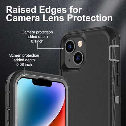YKHJKLEC iPhone 13/14 Military Grade Case, 3 in 1 Heavy Duty Shockproof/Drop Proof/Dust Proof With 2Pcs Tempered Glass Screen Protector (Black/Grey) - color: Black/Grey