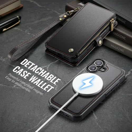 for iPhone 16 - Phone Case Wallet Magnetic Detachable, Black - color: Black, size: iPhone 16