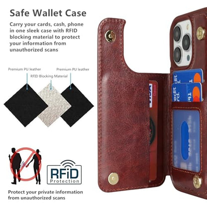iCoverCase Compatible with iPhone 14 Pro Case with Card Holder, Wallet Case for Women Men RFID Blocking PU Leather Protective Phone Case 6.1 Inch (Dark Brown) - color: Dark Brown