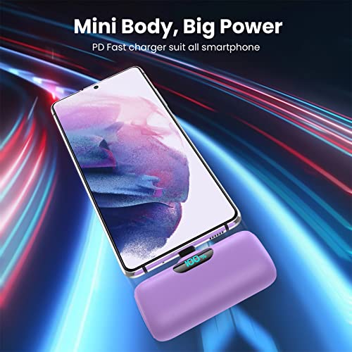 [2 Pack]Small Portable Charger for iPhone 17/16/15 Series,5000mAh 3A PD USB C Power Bank, Mini Travel Essentials Battery Pack for iPhone 17/17 Pro/16/16 Plus/16 Pro/15 Pro Max,Samsung,Android/LG etc - color: black+purple