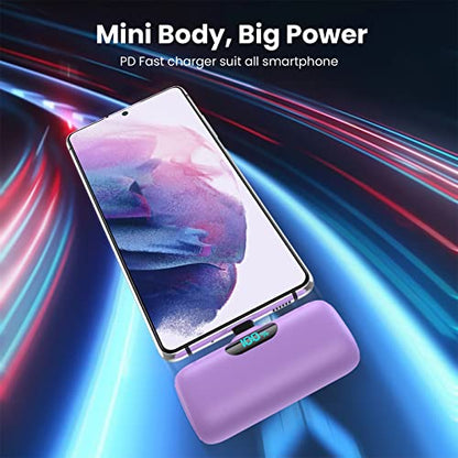 [2-Pack] Mini Portable Charger 5000mAh Power Bank, 3A PD USB C Cell Phone Portable Power, LCD Display Battery Pack Compatible with iPhone 15/15 plus/15 pro/15 pro Max/Android phone/Samsung/Moto/LG etc - color: White+Purple