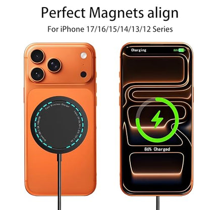 Magnetic Wireless Charger for iPhone 15W Max Fast Mag-Safe Wireless Charging Pad Compatible with iPhone 16/16 Plus/16 Pro/16 Pro Max/15/14/13/12 Series with USB-A Converter Black - color: Black