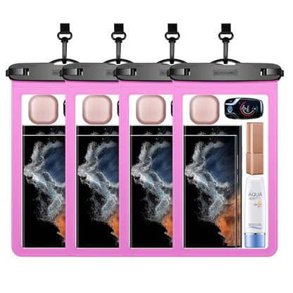 4 Pack 10.5“ Large Waterproof Phone Pouch - Underwater Clear Cell Holder - Universal Water Proof Dry Bag with Neck Lanyard for iPhone 16 Pro Max Samsung Galaxy with Heavy Case for Beach Swimming Pool - color: 4 Magenta