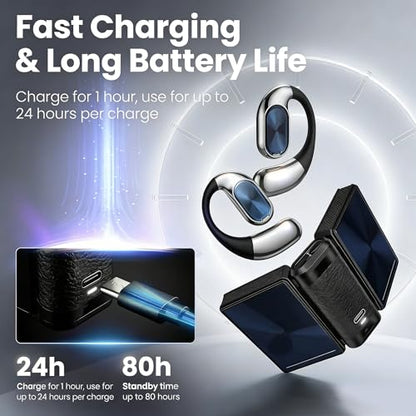 Open-Ear Headphones, Bluetooth 6.0 Wireless Earphones Black - color: Black